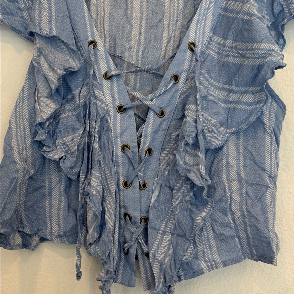 Show me your MuMu Blue Plaid Ruffled Blouse - Picture 3 of 4